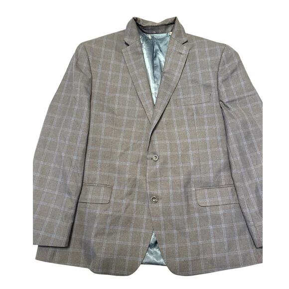 Michael Kors Blazer Men's 46R Sport Coat Gray Blue Plaid Check 2 Button Lined - Picture 1 of 6